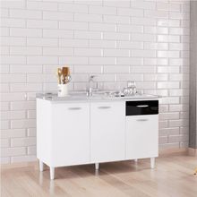 Balcão Balcão 434 3 Portas 1 Gaveta MDP 120CM Preto e Branco Poquema Móveis