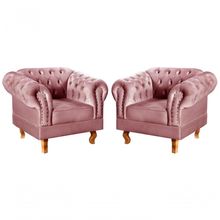 Conjunto 2 Poltronas Dom Pedro Veludo Pés Torneados Rosê Bella Decor