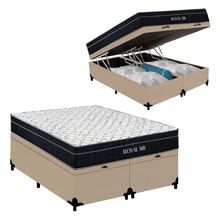 Cama Box Baú Casal 138cm Royal Air Pillow Top Molas Ensacadas Suede Bege Royal