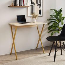Escrivaninha X para Computador em Ferro 80cm Dourado com Tampo Off White UP Home