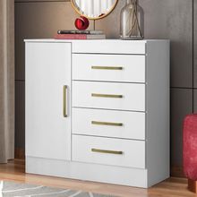 Cômoda Montevideu 4 Gavetas em MDP Branco Brilhante para Quarto Élpis Móveis