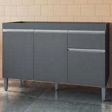 Balcão Gabinete Para Pia Sem Tampo 120cm 3 Portas E 1 Gaveta Tatiane Cinza - Ajl Móveis