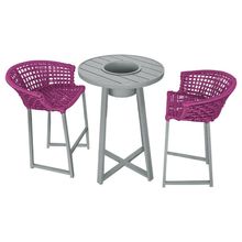 Conjunto Bistrô Champanheira Cinza Tampo Ripado E 2 Banquetas Reis Corda Náutica Rosa