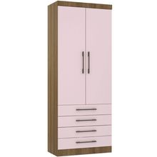 Guarda Roupa Modulado Paris 2 Portas de Bater 4 Gavetas Avelã Rosa Luciane Móveis