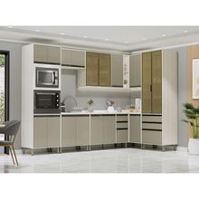 Cozinha Modulada De Canto Completa 8 Peças Com Tampo Linea L Pátina Ff-mocca Laca