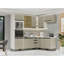 Cozinha Modulada De Canto Completa 7 Peças Sem Tampo Linea L Pátina Ff-mocca Laca