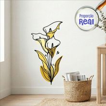 Adesivo Floral Boho Amarelo Estilo Nórdico 45x90 Minimalista Mod.04