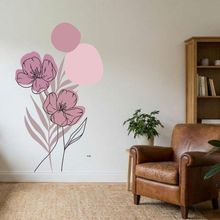 Adesivo Floral Boho Rosa Estilo Nórdico 88x150 Minimalista Abstrato