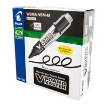 Caixa Marcador Quadro Branco V-board Master Pilot Recarregável 12 Unidades Preto
