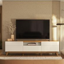 Bancada De Sala Com 5 Gavetas E Pés De Madeira Inclinados Off White
