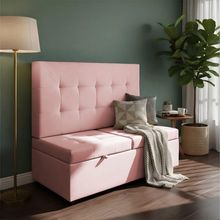 Canto Alemão Recamier Bau + Painel Madri 160cm Suede Rosa Bebe - Inova Decor