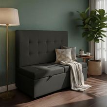 Canto Alemão Recamier Bau + Painel Madri 140cm Linho Preto - Inova Decor