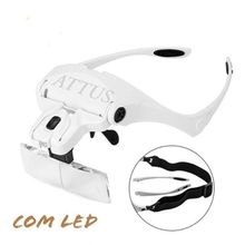 10 Lupa De Cabeça Oculos Profissional 5 Lentes Aumento Led