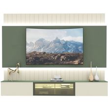 Home Para Tv Com Led Soberano Reflecta Off White Com Verde Floresta - Gelius Móveis