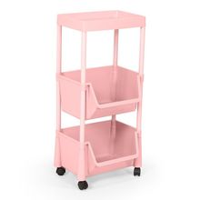 Carrinho Multiuso Prático 3 Prateleiras Em Plástico    Rosa