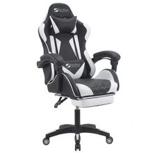 Cadeira Gamer Ômega Sallar Home Courino Encosto Reclinável com Apoios Ajustáveis Preto e Branco