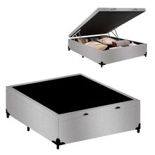 Cama Box com Baú Casal Belluno com Abertura Pneumática Suede Cinza Belluno