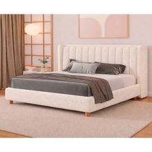Cama Japonesa King Seo-yeon com Cabeceira Bouclé Madeira Off White