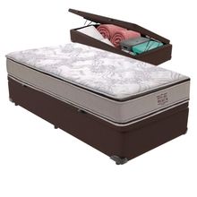Cama Box com Baú Solteiro Four Season Molas Ensacadas Tecido Sintético Marrom Vtech