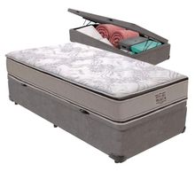 Cama Box com Baú Solteiro Bravus Pillow Top Molas Ensacadas Tecido Sintético Vtech