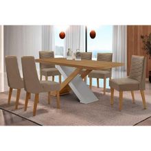 Sala de Jantar Imperatriz Curvo 6 Lugares Tampo MDF Bordas Arredondadas Off White 180CM Móveis