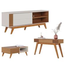 Rack Bancada Otawa Off White Freijó Com Mesa De Centro Jeri Freijó Off White E Aparador Riviera Freijó  Colibri