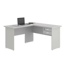 Mesa em l com Gaveteiro Carper Moderno 2 Gavetas MDF MDP 136CM Cinza Casah