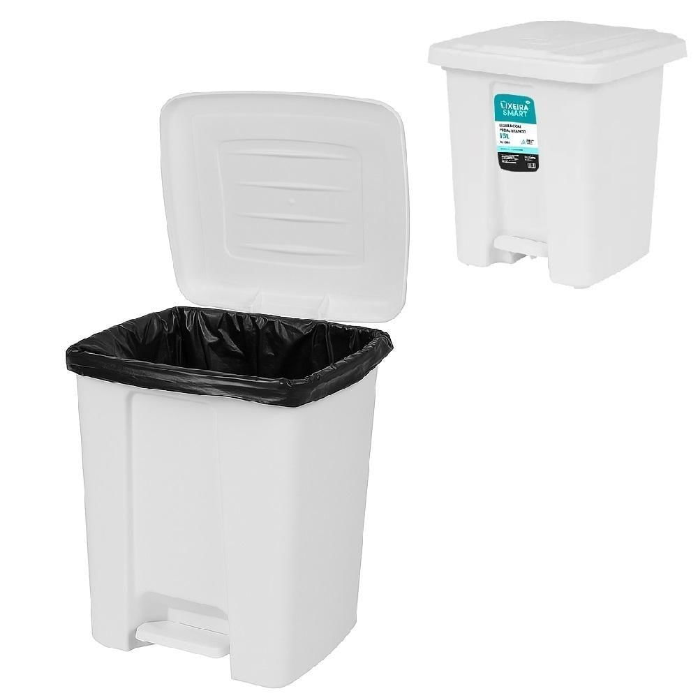 Lixeira Pedal 15 Litros Grande Cesto De Lixo Casa Banheiro Cozinha Comercio Coleta Seletiva Reforcada Plastico