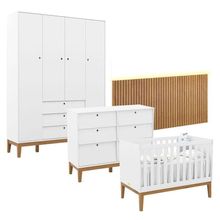 Quarto de Bebê Unique 4 Portas Cômoda 6 Gavetas MDF 136cm Branco Soft Eco Wood Matic