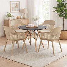 Mesa de Jantar Eiffel Preto 110cm + 4 Cadeiras Marcela Nude