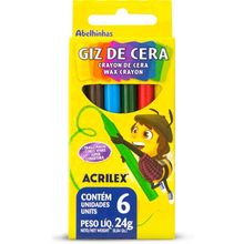 Giz de Cera Fino 06 Cores (7891153002422)