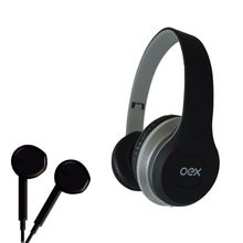 Combo Headset E Fone De Ouvido Com Microfone Oex Twin Hf100 - Preto