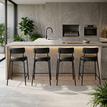 Banqueta Alta Londres PU Assento Sintético Base Aço Encosto Fixo 75cm Preto D'Rossi