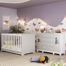 Berço Americano 3 em 1 Fofura MP4728 com Cômoda 2 Portas 4 Gavetas MDP MDF 133 cm Branco Multimóveis