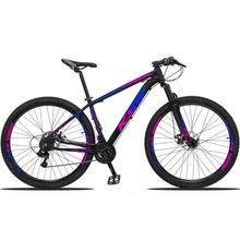 Bicicleta Mountain Bike Aro 29 Shimano 24 Marchas Quadro Alumínio KSW Preto-azul e Rosa