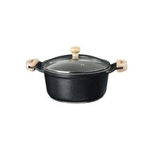Caçarola Am26cm Antiaderente Cerâmica Preto Craqueado Tampa Vidro Temperado 4,8L Javali