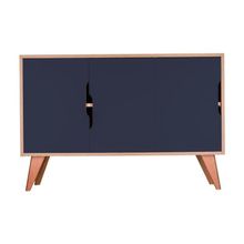 Aparador Murano Retrô 3 Portas MDP 115CM Carvalho e Azul Marinho Mercado das Prateleiras
