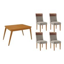 Conjunto Jantar Havana Curvo 4 Lugares Tampo MDF Retangular Amadeirado 120CM Móveis Rufato