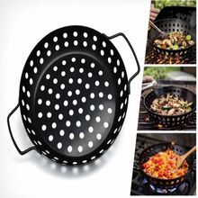 Assadeira Churrasqueira Perfurada Redonda Tipo Wok Antiaderente com Alças para Churrasco e Fogão