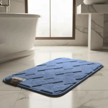 Tapete Conforto Kazzavip Felpa 100% Poliéster Antiderrapante Tijolinho Macio e Alto Relevo 38x58cm Azul