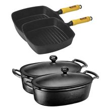 Jogo 2 Frigideira Cook Grill E 2 Caçarola Oval 5 Lts