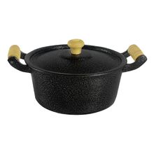 Caçarola Panela Reta de Alumínio Alça Madeira Preta 22cm