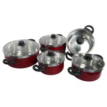 Kit Caçarola Alumínio Tampa de Vidro Alça Vermelho 16 a 24cm