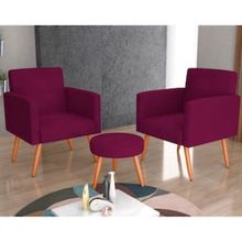 Conjunto de Poltronas Matrix Dallas com Puff e Revestimento em Tecido Veludo