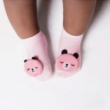 MEIA ANTIDERRAPANTE COM APLIQUE URSO ROSA - BUBA